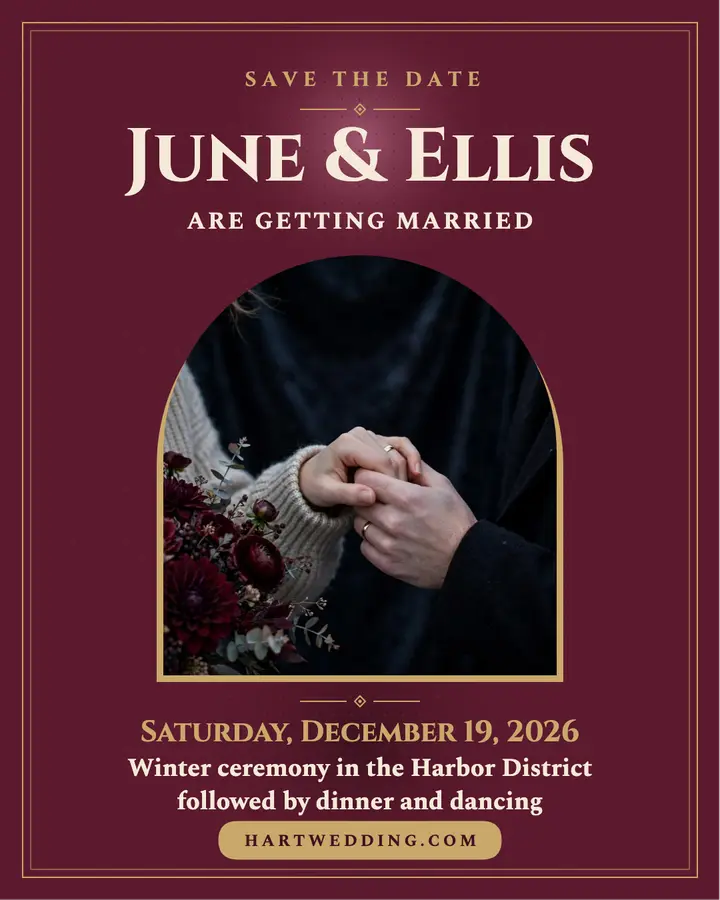 June and Ellis velvet save the date post template