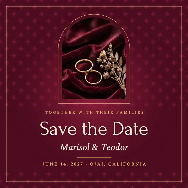 Burgundy velvet save the date template
