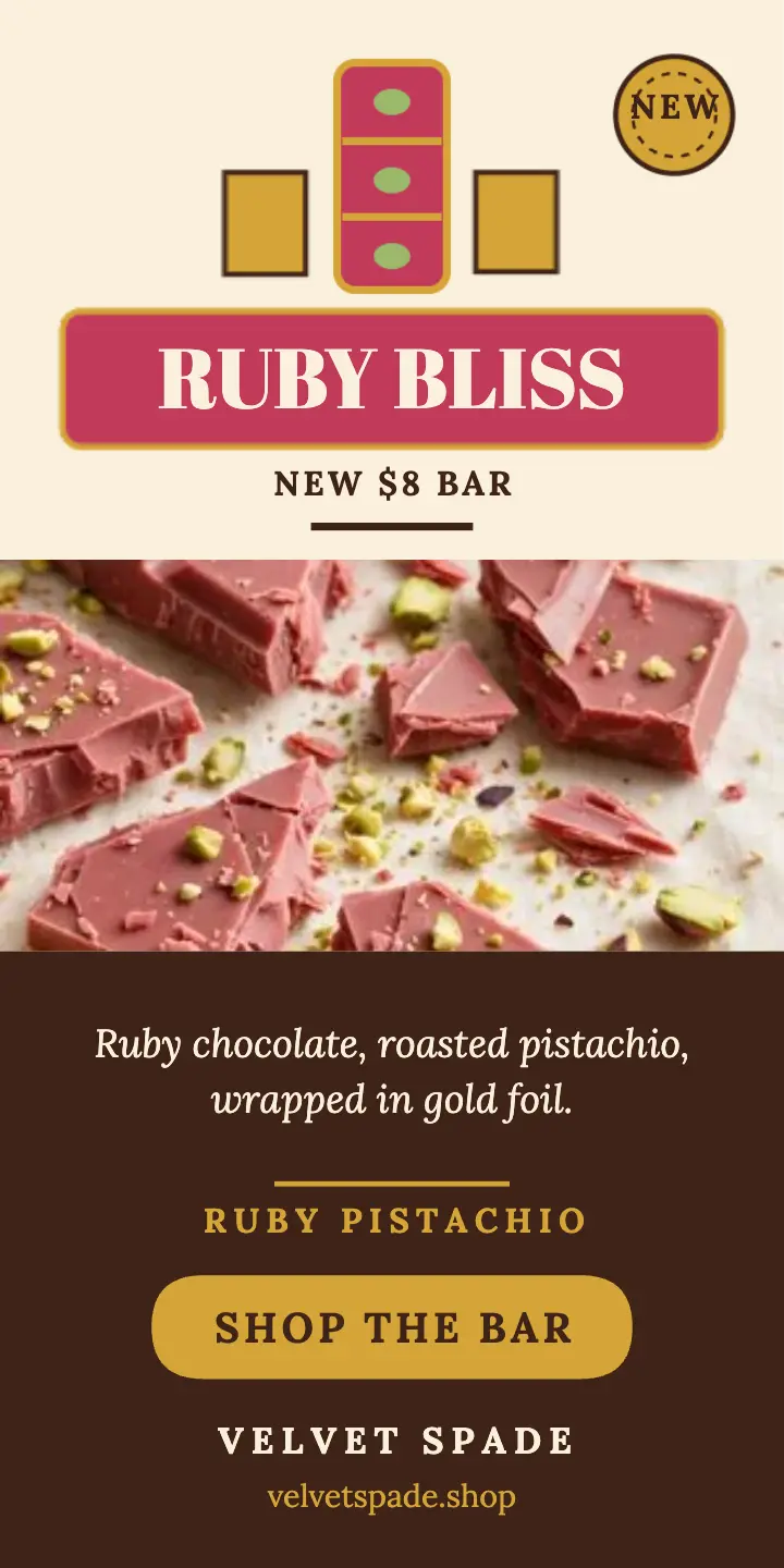 Velvet Spade ruby pistachio chocolate ad template