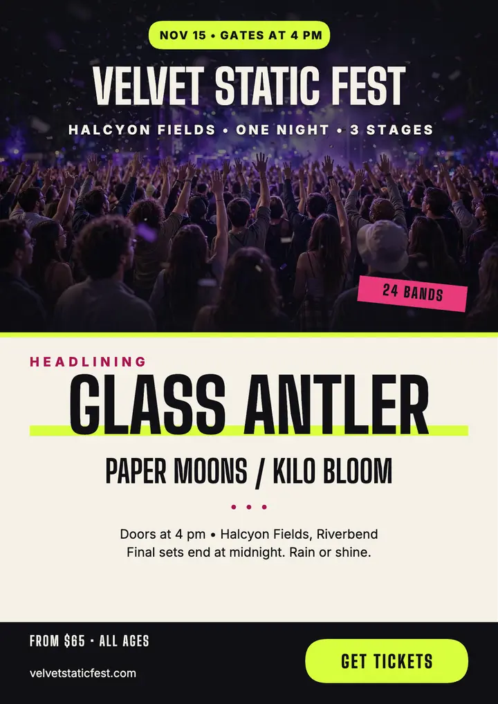 Velvet Static Fest indie flyer template
