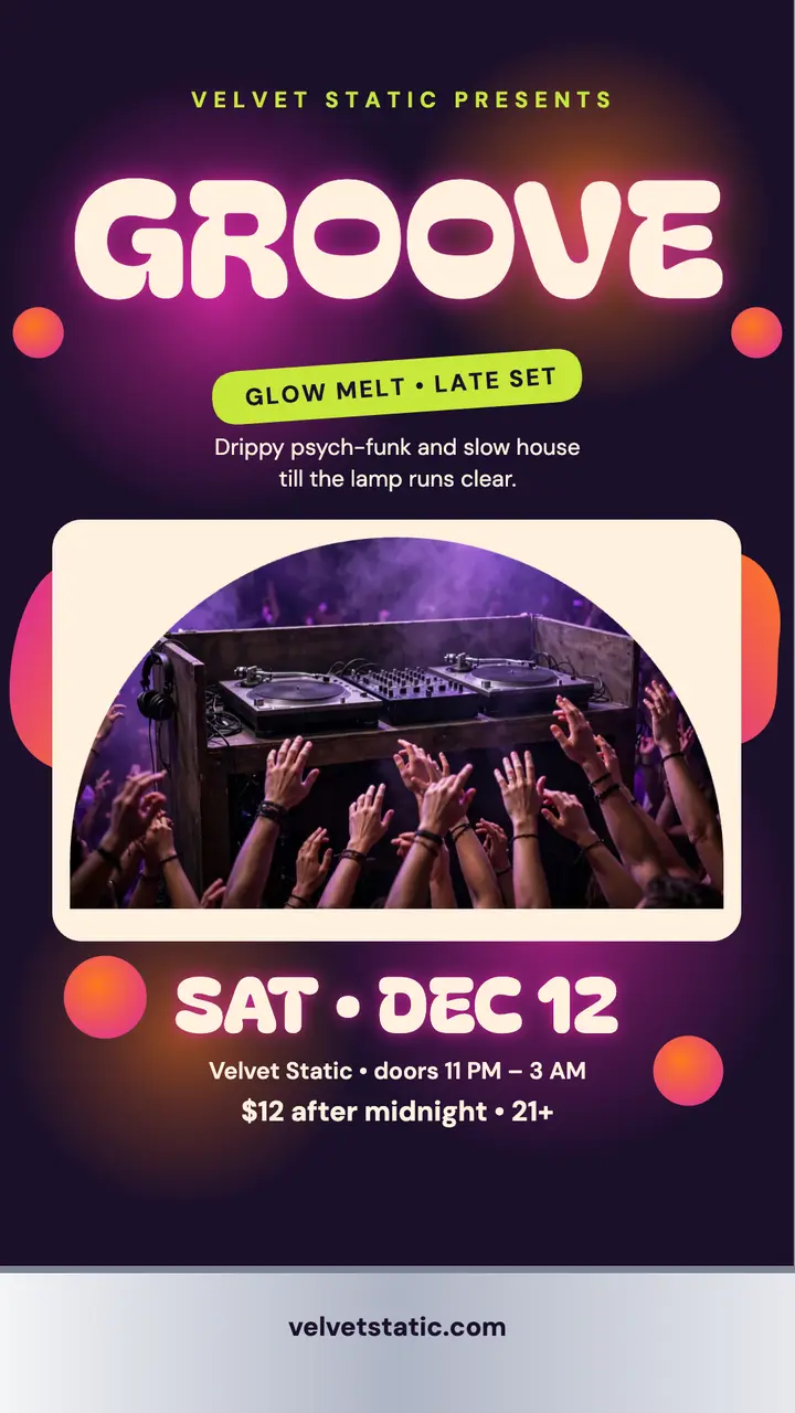 Velvet Static Glow Melt DJ story template