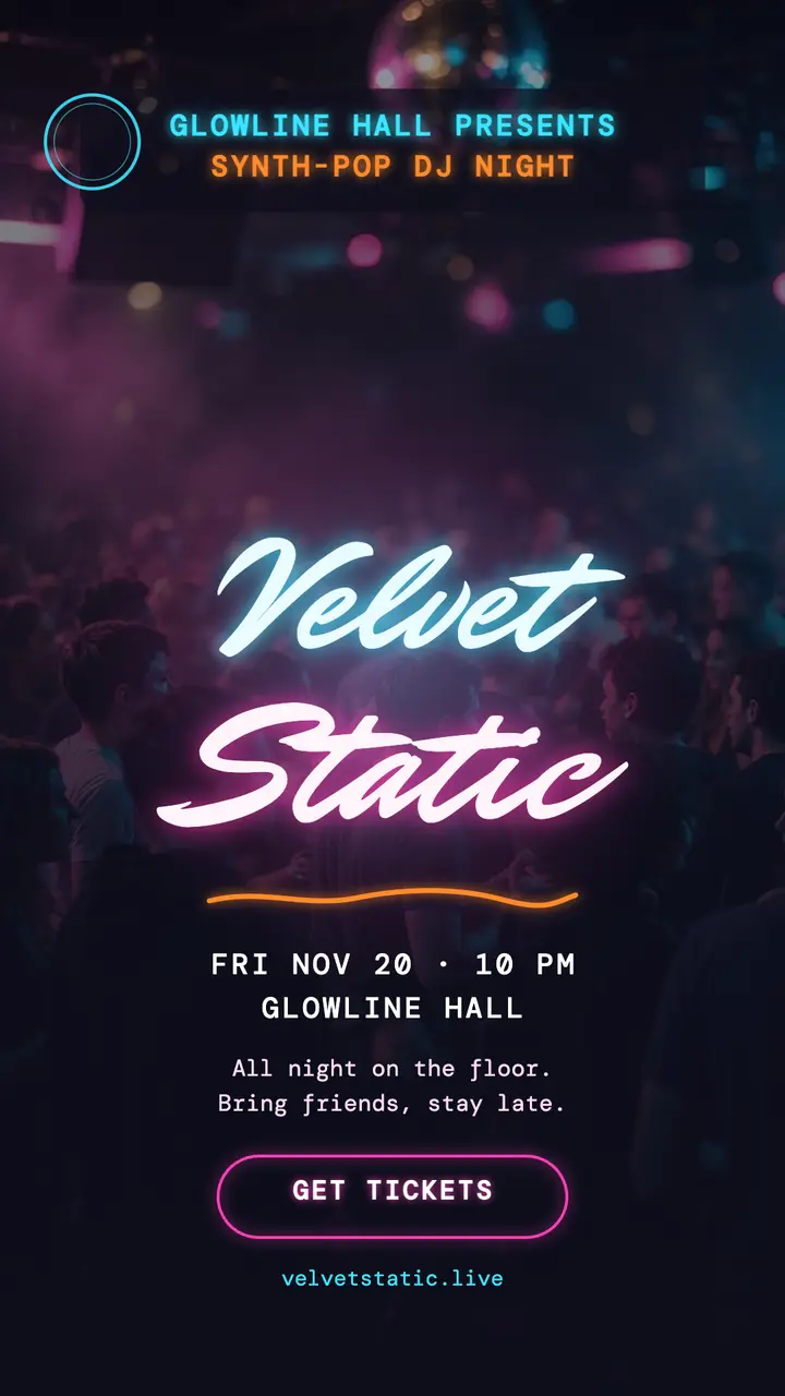 Velvet Static neon DJ night story template