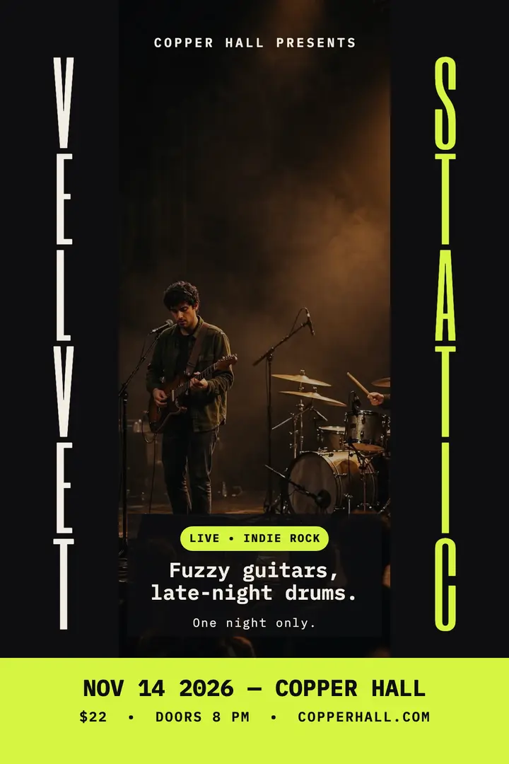 Velvet Static pillar gig poster template