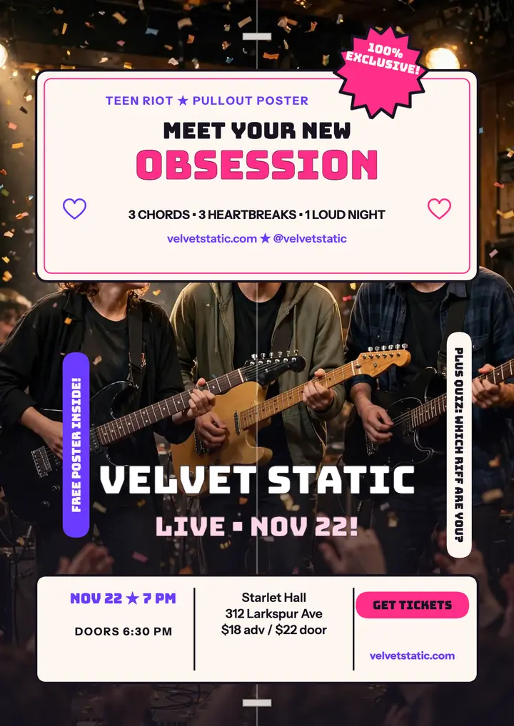 Velvet Static pinup gig flyer template