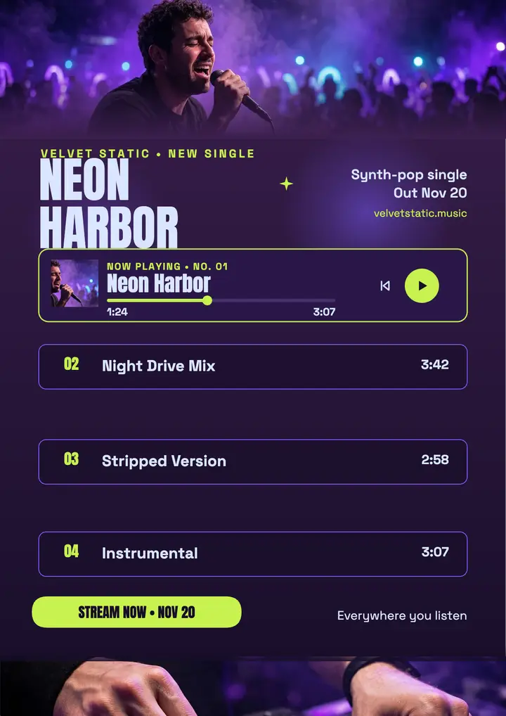 Velvet Static Neon Harbor single flyer template