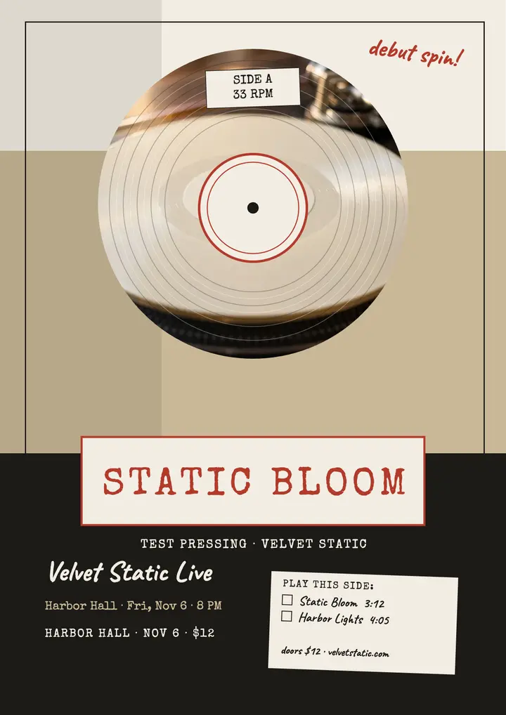 Velvet Static test pressing listening flyer template