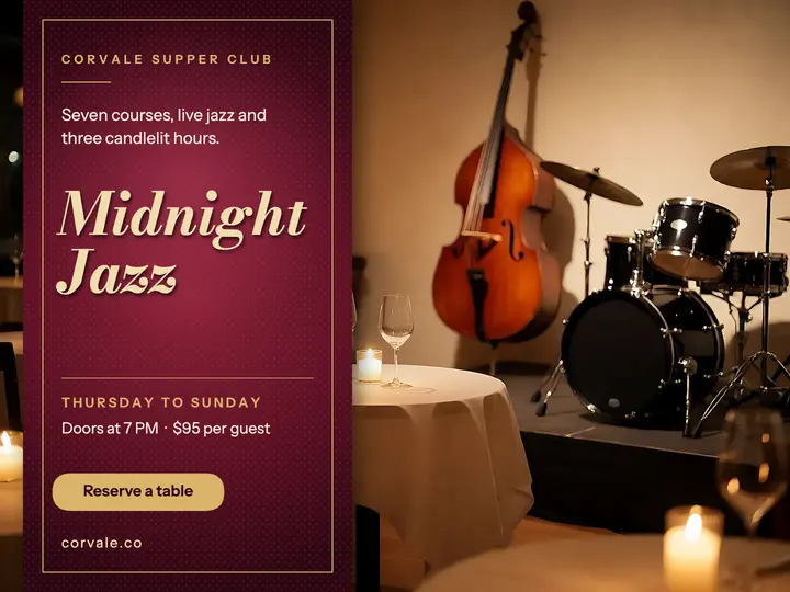 Corvale supper club: supper club menu slide template