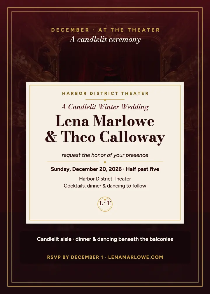 Lena and Theo candlelit theater wedding invitation template