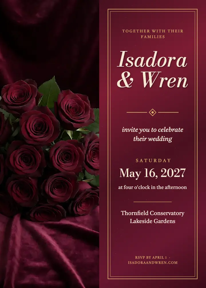 Isadora and Wren velvet wedding invitation template
