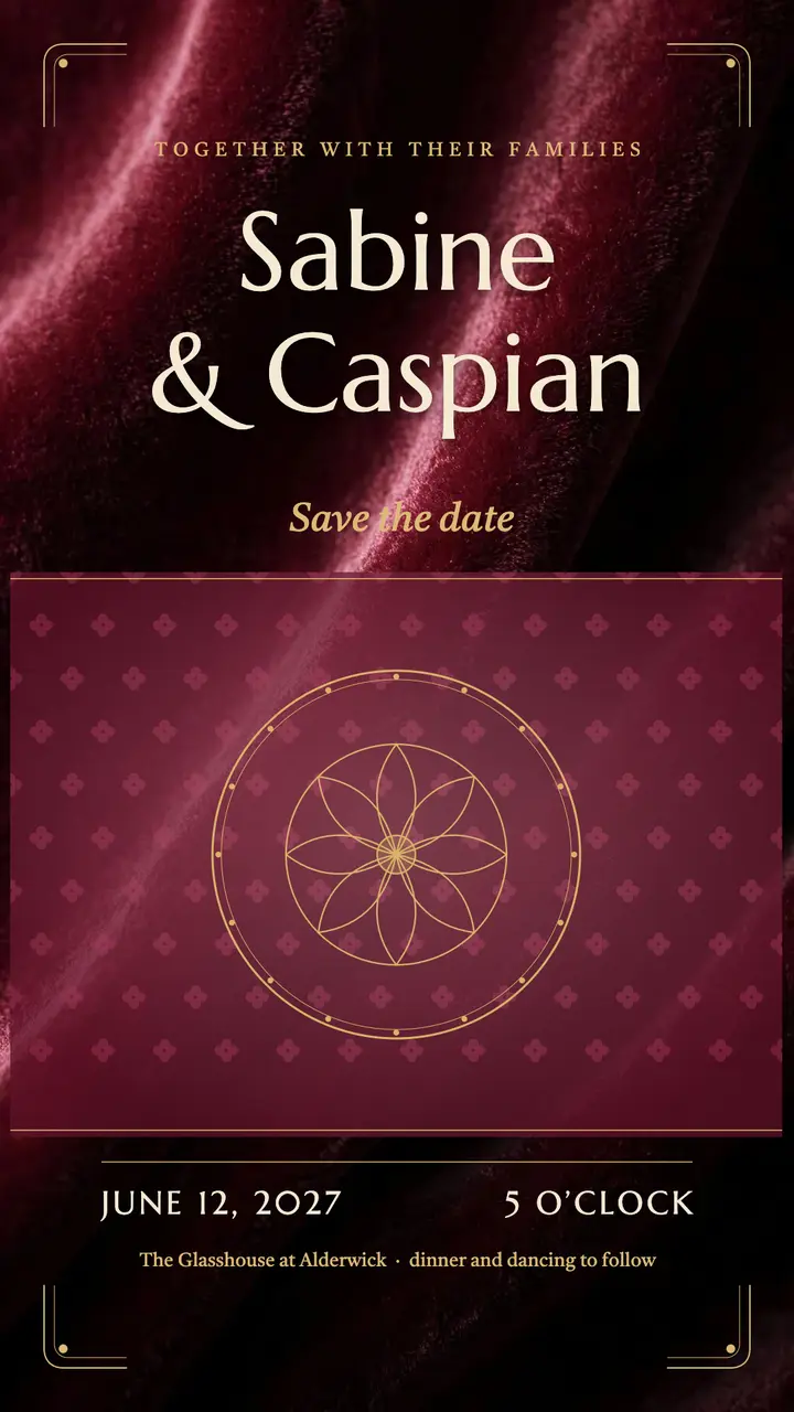Sabine and Caspian velvet save the date template