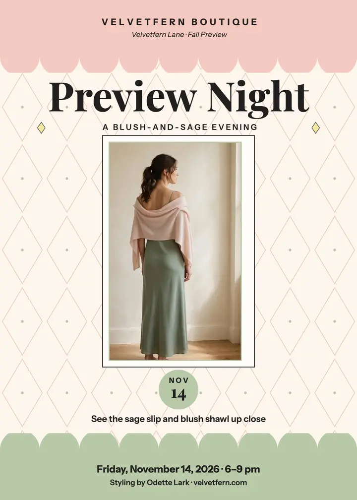 Velvetfern boutique preview night invite template