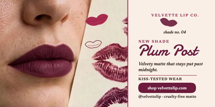 Velvette plum lipstick launch post template