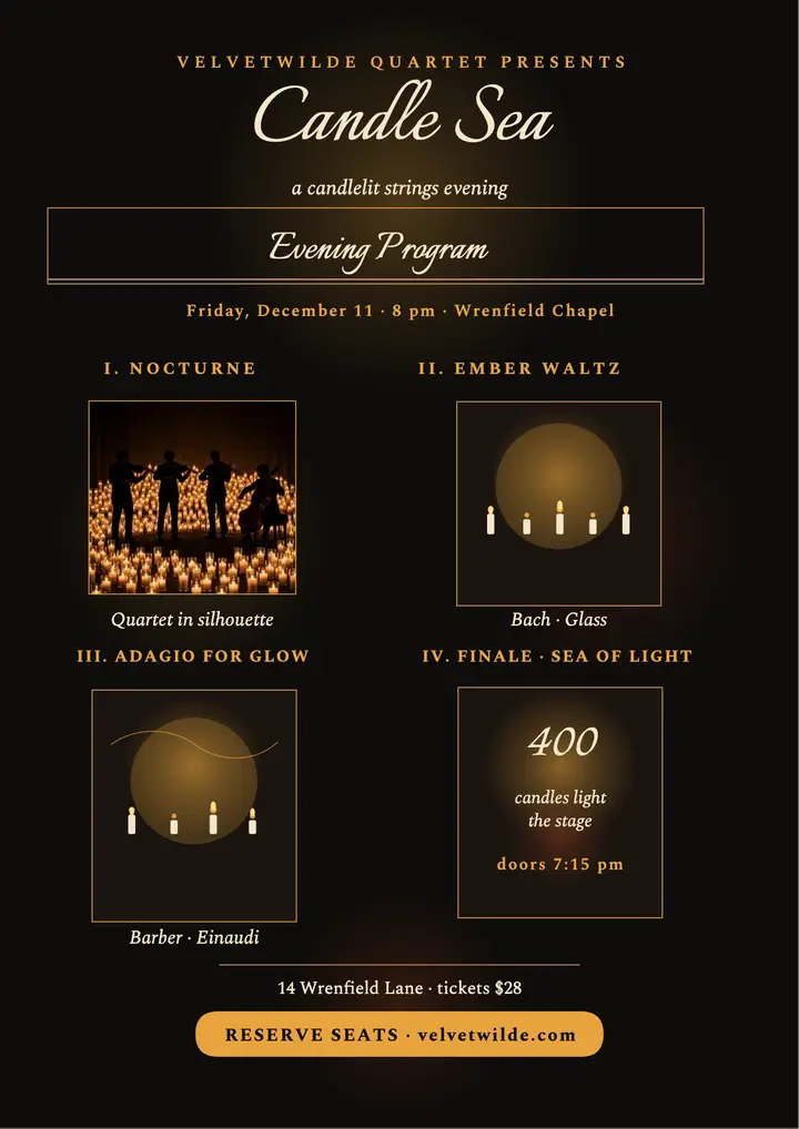 Velvetwilde candle sea strings flyer: candlelight concert flyer template