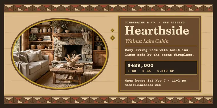 Hearthside cabin listing, marquetry post template