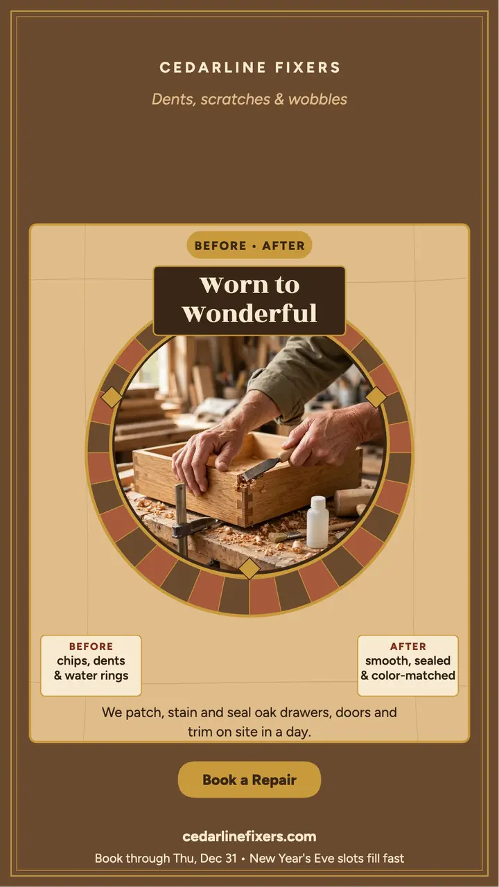 Cedarline Fixers wood repair story template