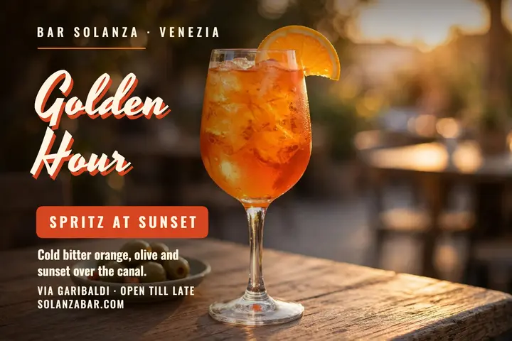 Bar Solanza golden hour spritz postcard template
