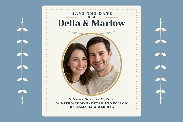 Della and Marlow winter cameo save the date template