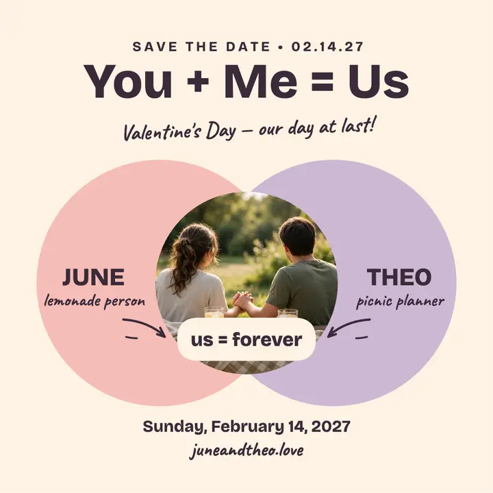 June and Theo Venn valentine save the date template