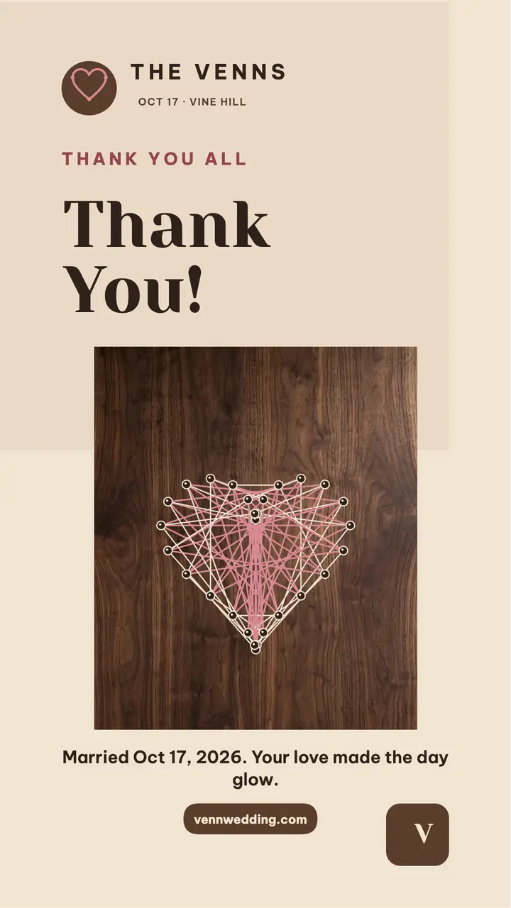 Venn wedding string heart thank you template