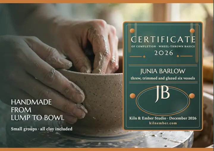 Junia Barlow pottery certificate, Kiln and Ember template