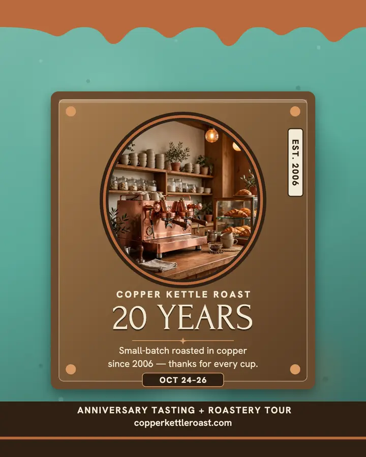 Copper Kettle Roast 20 years plaque post template