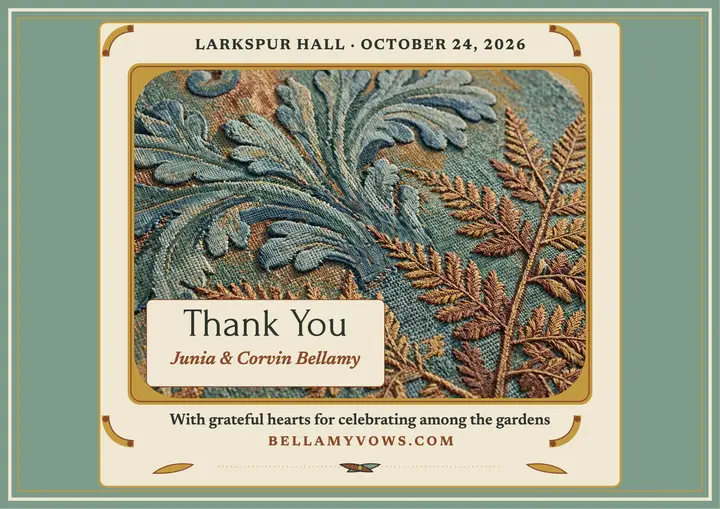 Verdure tapestry garden wedding thank you template