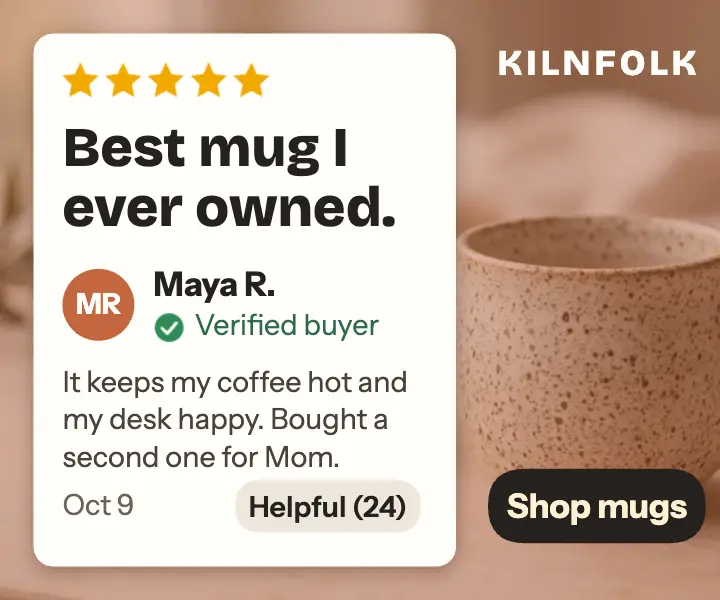 Kilnfolk mug review card ad: customer review banner ad template