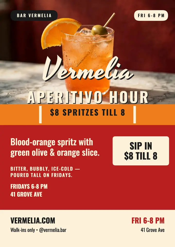 Vermelia aperitivo hour flyer template