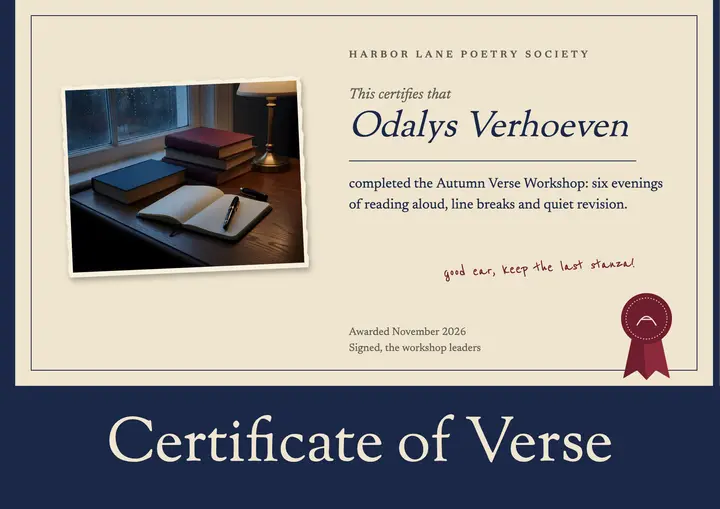 Harbor Lane verse workshop certificate template