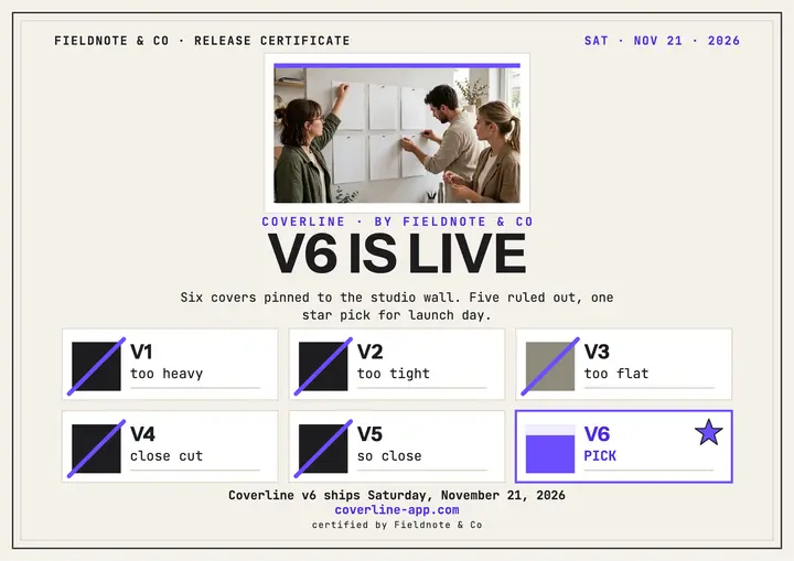 Coverline app launch certificate, version grid template