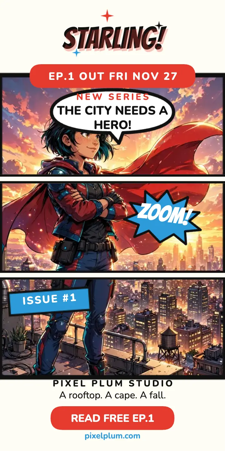 Starling comic launch half-page ad template