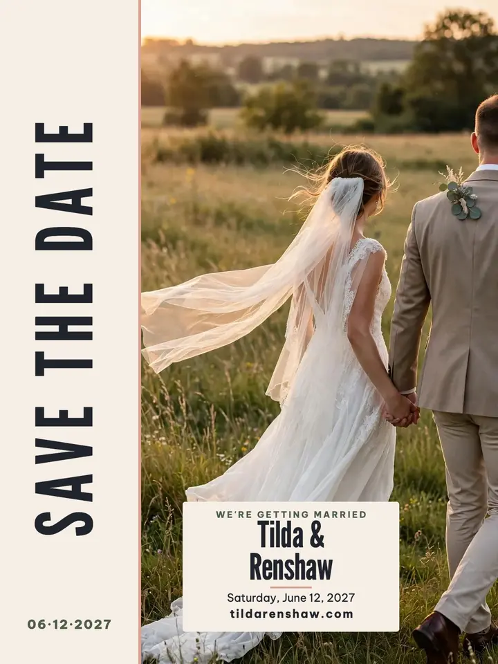 Tilda and Renshaw vertical save the date: save the date wedding template