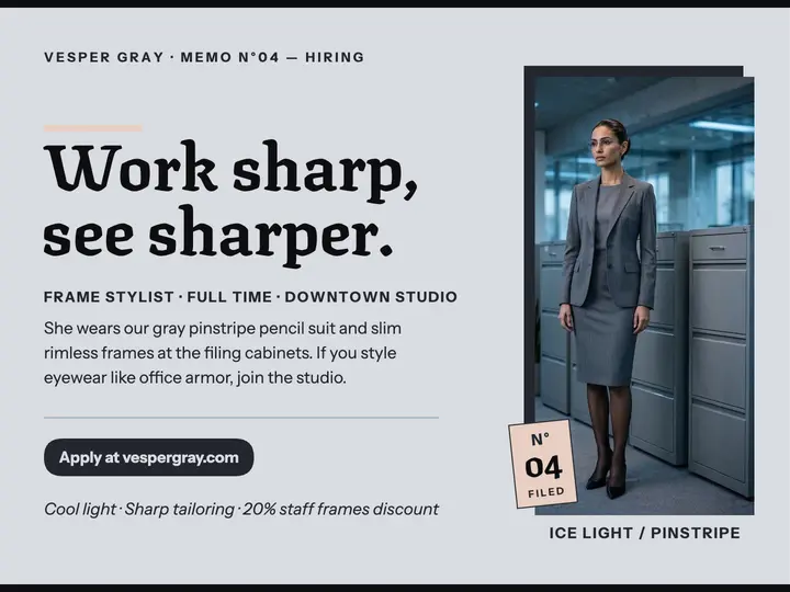 Vesper Gray frame stylist hiring slide template