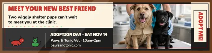 Paws and Tonic adoption day banner template