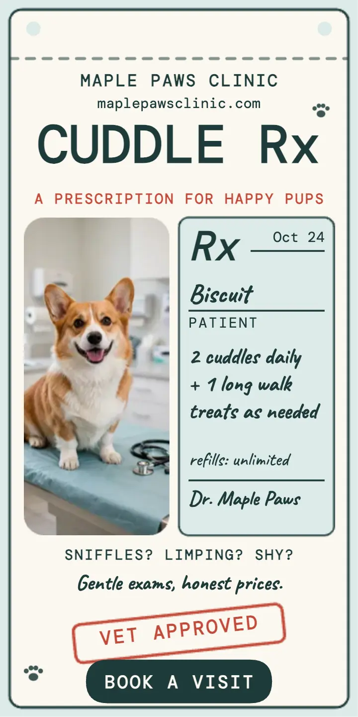 Maple Paws cuddle prescription vet ad template