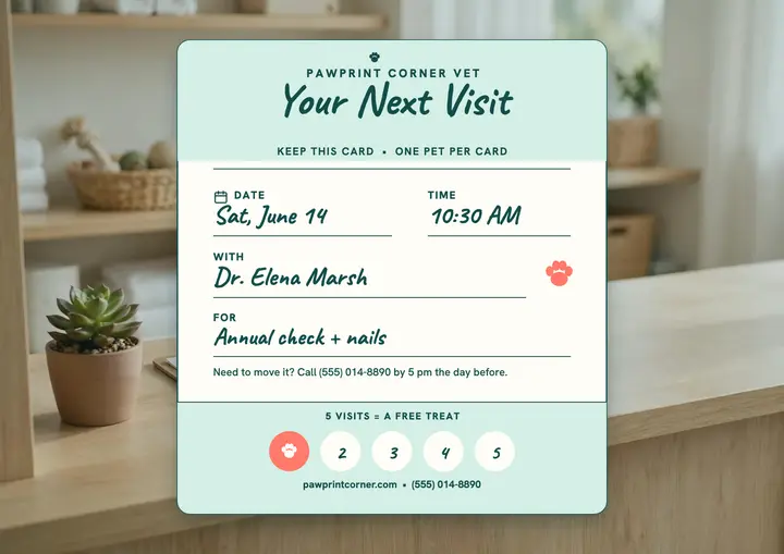 Pawprint Corner next visit card template
