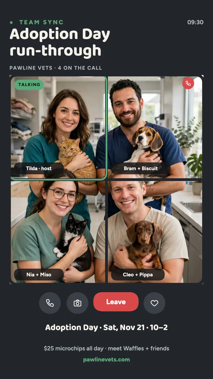 Pawline Vets adoption day team sync template