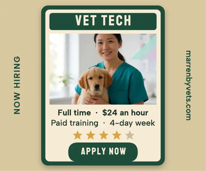 Vet tech hiring trading card ad template