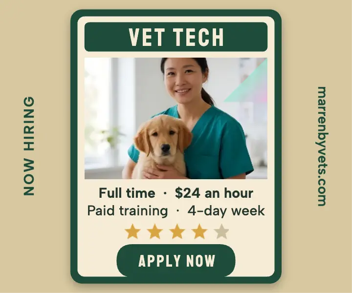 Vet tech hiring trading card ad template