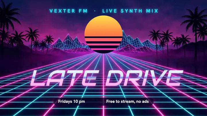 Late Drive synthwave mix thumbnail template