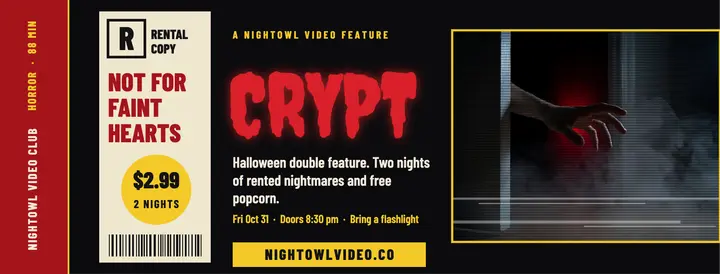 Nightowl Video Club Crypt movie night cover template
