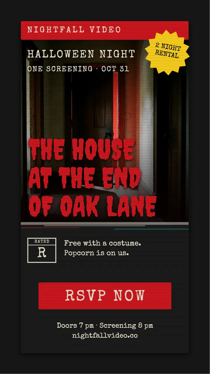 Oak Lane Halloween screening VHS story template