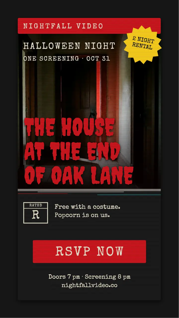 Oak Lane Halloween screening VHS story template