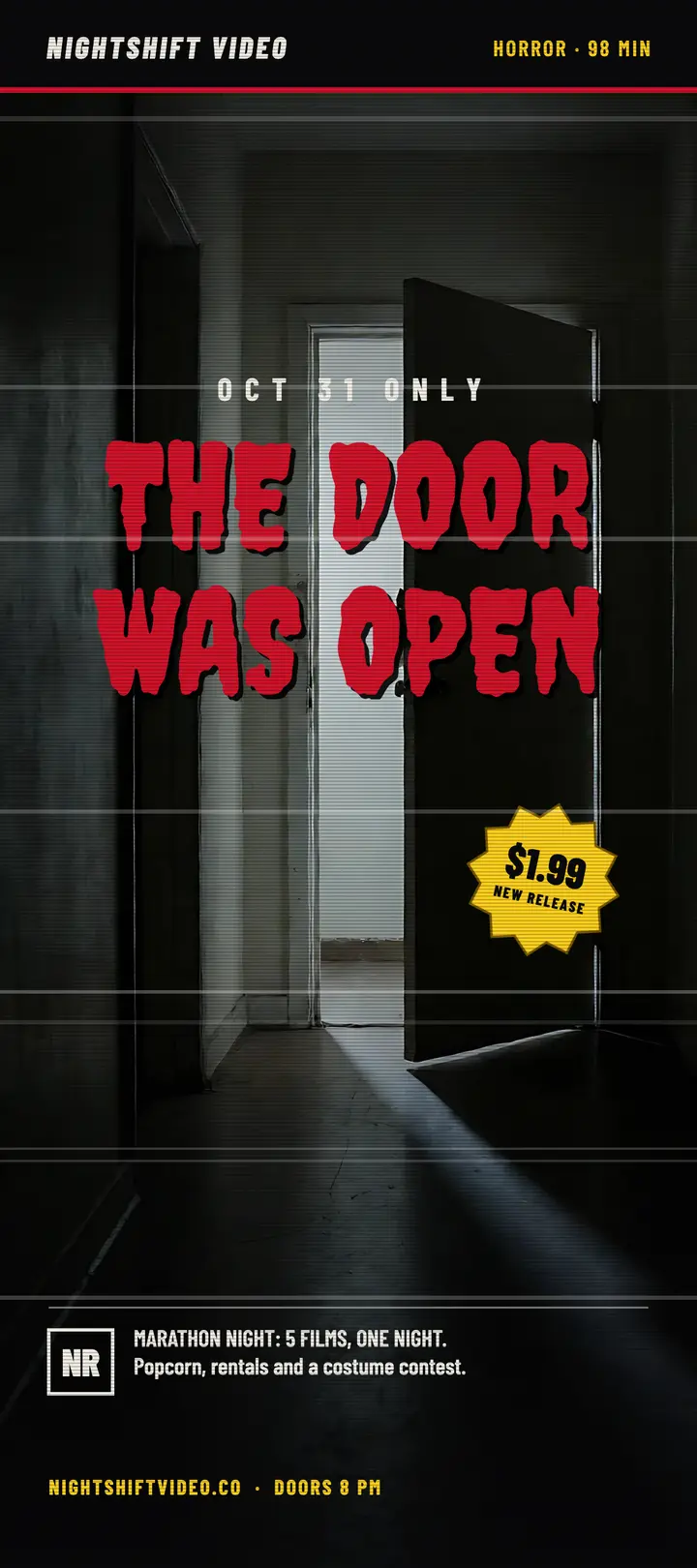 Nightshift Video Halloween marathon: halloween horror movie night rack card template