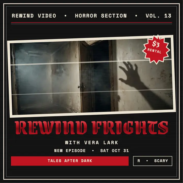 Rewind Frights horror tales podcast cover: horror podcast cover template