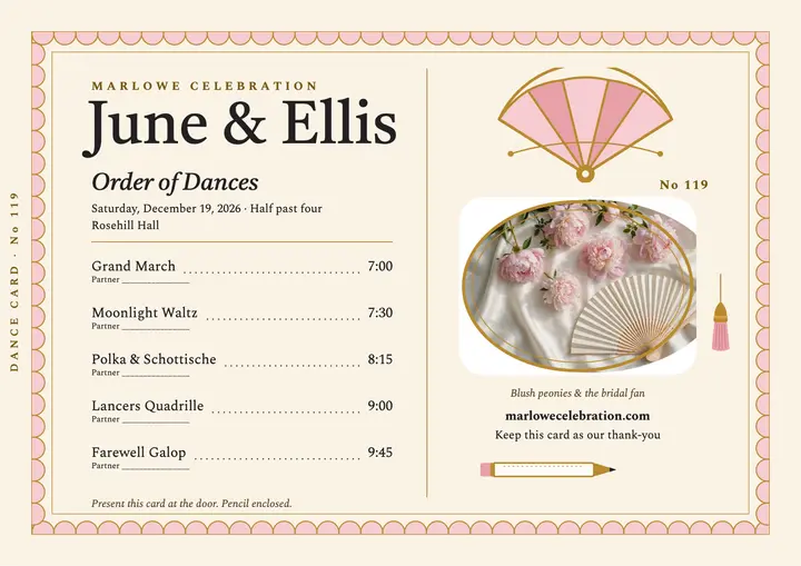 June and Ellis dance card certificate: wedding dance card certificate template