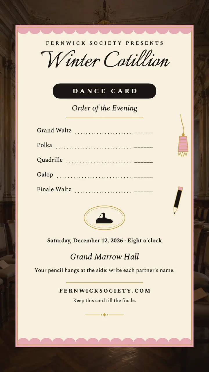 Winter Cotillion dance card story template