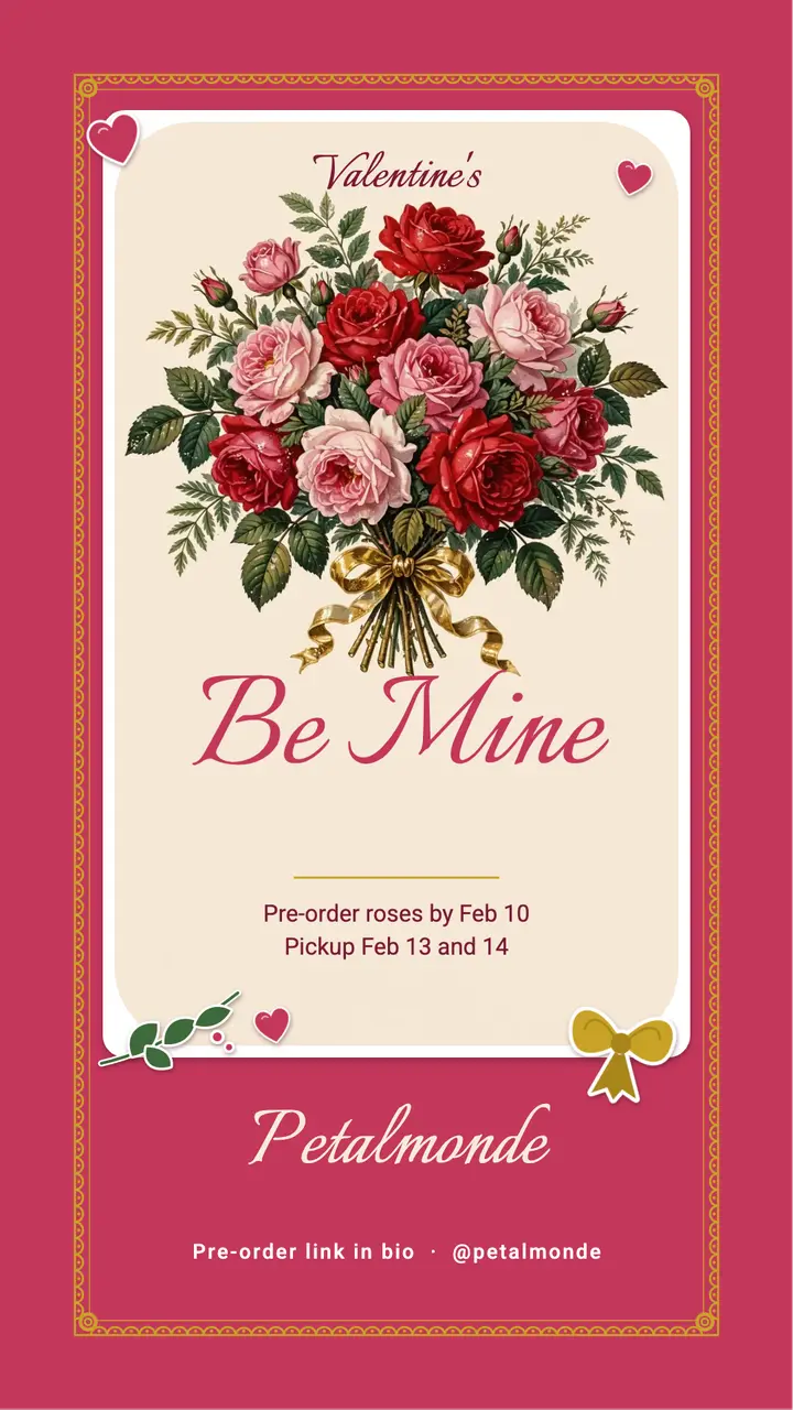 Valentine rose bouquet pre-order story, Victorian scrap template