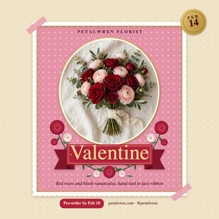 Petalwren Valentine rose pre-order, Victorian scrap template