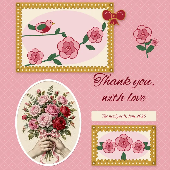 Victorian scrap wedding thank-you card template